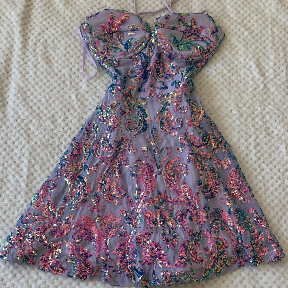 Windsor Lavender Sequin Paisley Mini Dress